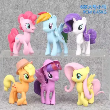 

6pcs Large My Little Pony Birthday Cake Decoration Rainbow Dash Rarity 9cm Action Figures Collectible Model Toys for Kid Gifts