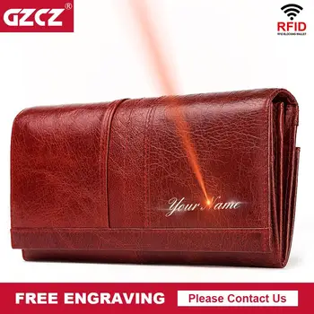 

GZCZ RFID Leather Women Clutch Wallet Fashion Long Style Female Coin Purse Portomonee Clamp For Phone Bag Ladies Handy Purse