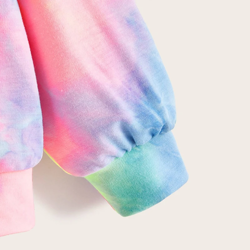 SHEIN Kiddie/разноцветная толстовка с капюшоном и буквенным принтом для девочек; коллекция года; Осенние повседневные пуловеры с длинными рукавами и галстуком-красителем