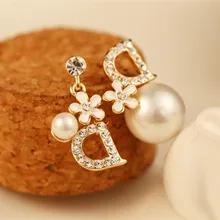 CX-Shirling Настоящее Изображение Новая роскошная Мода Настоящее розовое золото кристалл жемчуг D буквы цветок серьги для женщин высокое качество серьги