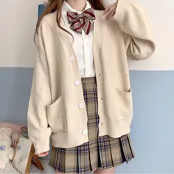 Cardigan Sweater Student Collocation Jk Knitting Coat V-Neck Loose Women Lady Girl Cotton Buttons 2022 Spring Autumn Fashion