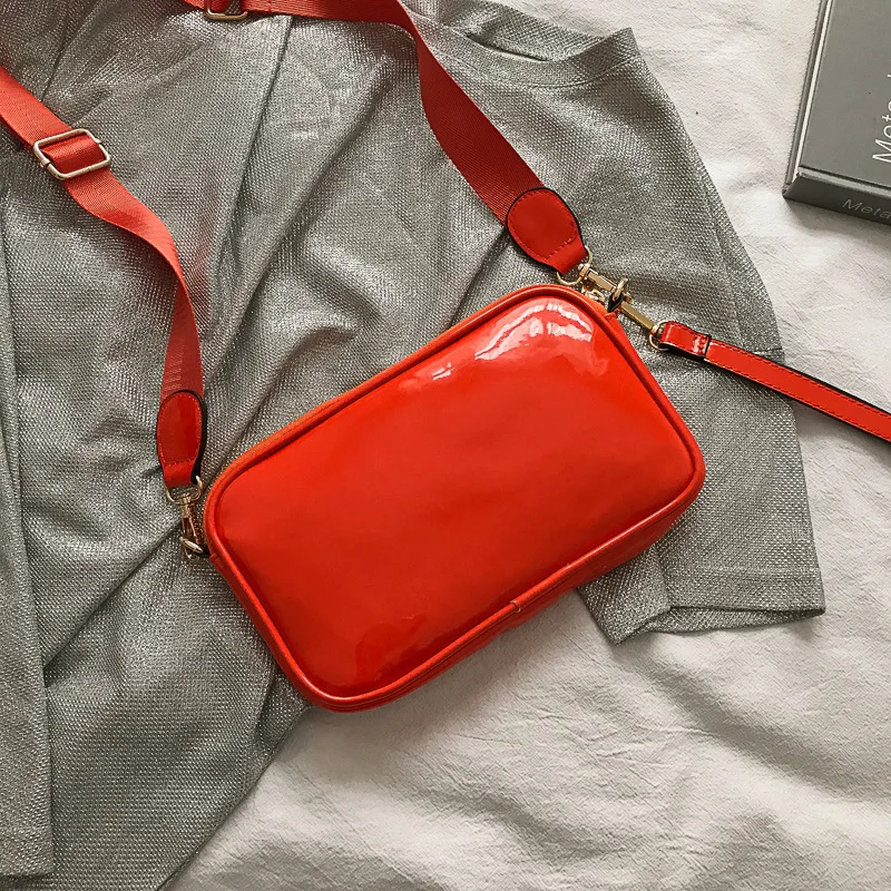 

2019 New Style Patent Leather Lettered Square Sling Bag Fashion Fan Children Candy-Colored Shoulder WOMEN'S Bag