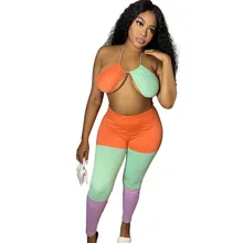 Aliexpress - Casual Women Color Patchwork Two Piece Set Halter Bandage Bra And Long Pants Two Piece Set Summer Clothes For Women Outfit
