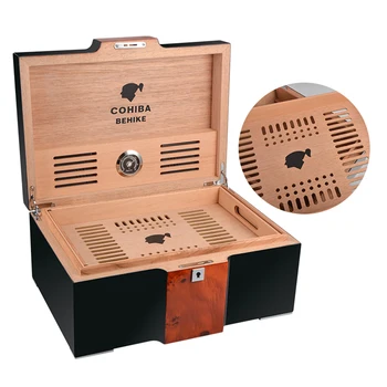 

Luxury Cigar Cabinet with Metal Digital Hygrometer and Humidifier Double Layers Large Cigar Box Classic Humidor