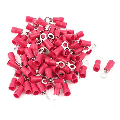 

100 Pcs 5.5-5S Insulated Wire Connector Ring Crimp Terminal Red 12-10AWG
