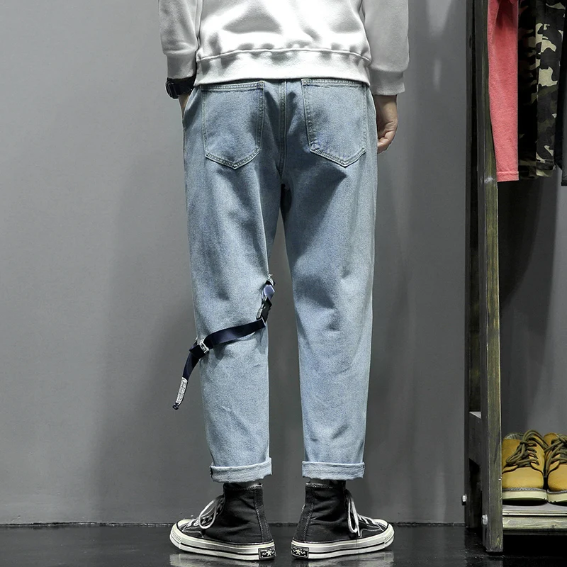 50% OFF Spring Jeans Men's Fashion Washed Solid Color Casual Jean Pants Men Streetwear Wild Loose Hip Hop Denim Trousers Mens M-5XL