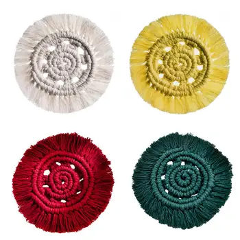 

Braided Table Mat Cup Coasters Hand-woven Tapestry Macrame Wall Hanging Boho Decor Home Decoration For Office Apartment Bar