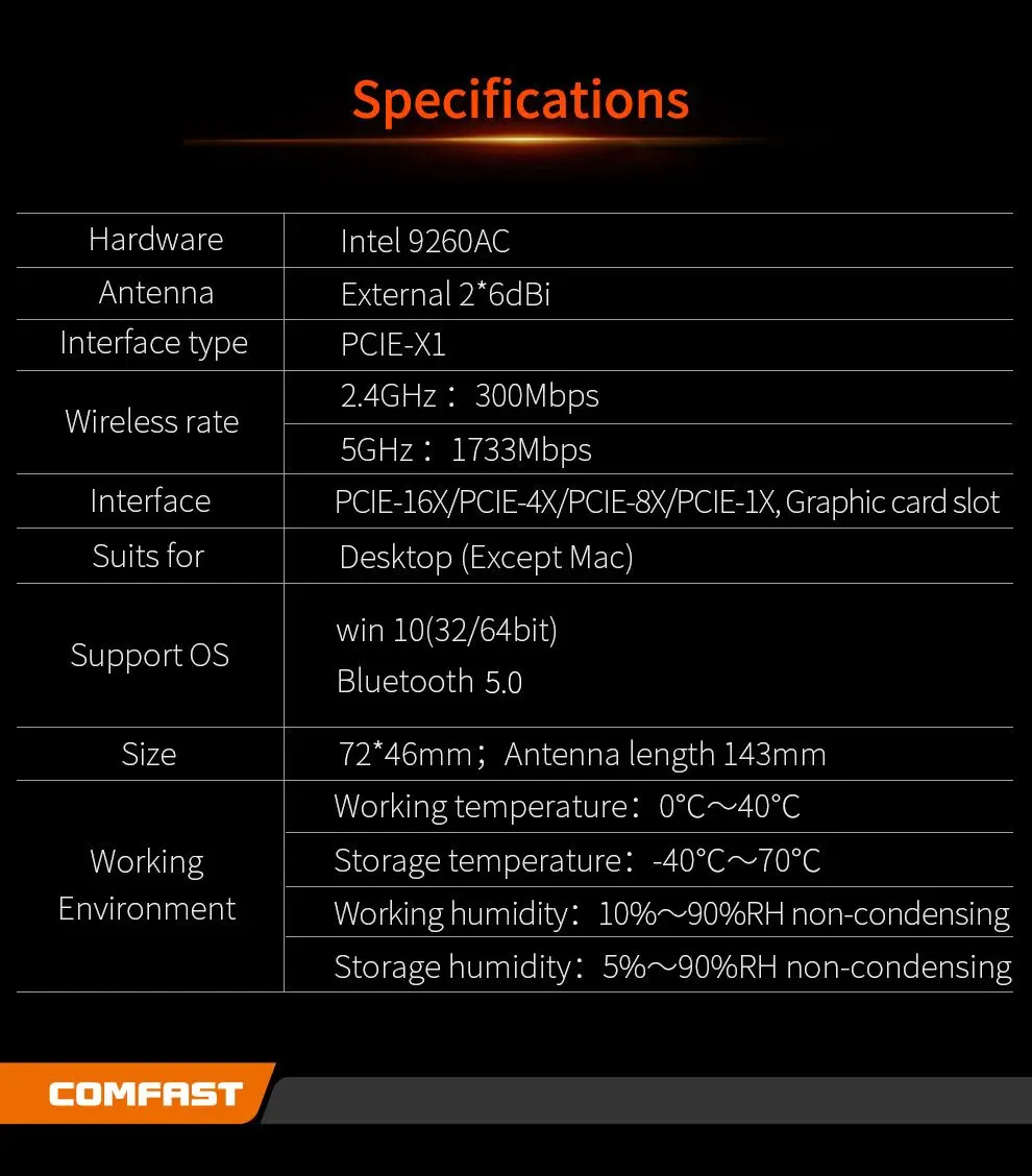 Comfast 2100 Мбит/с беспроводной переменного тока Intel 9260NGW двухдиапазонный 5G 802.11AC мини PCI-E 2x2 WiFi сетевая карта Bluetooth 5,0 Wlan CF-WP2100