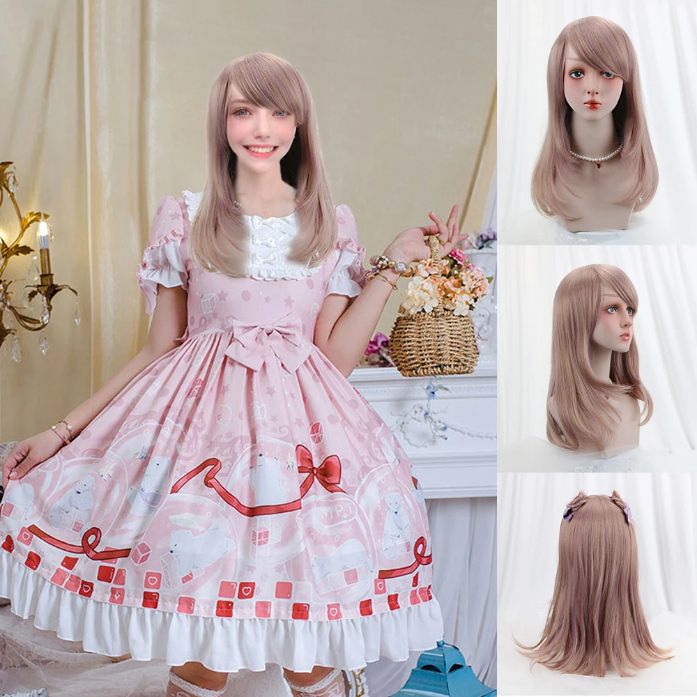 

Free Beauty 20" Long Wavy Synthetic Multicolor Rose Blond Chestnut Purple Pink Hair Wigs with Bangs for Women Lolita Cosplay