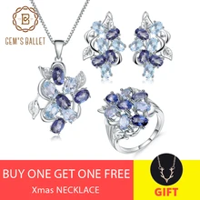 GEM'S балетные 925 пробы, Серебряные Листья, кольцо, серьги, кулон, набор, натуральный голубой топаз, Мистический Кварц, классические ювелирные изделия для женщин