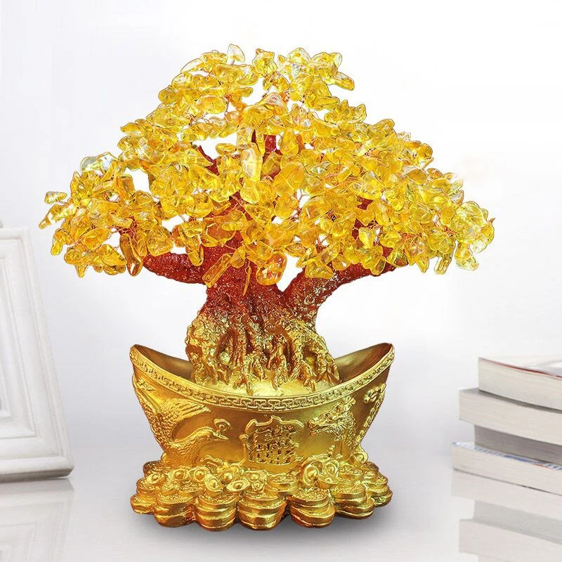 

Money Tree Gold Ingot Tree Ornament Celebration Home Decoration Livingroom Golden Crystal Wedding Business Delicate Crystal