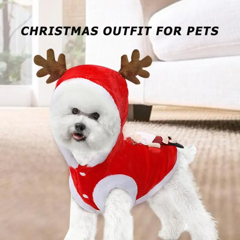 Рождественская Одежда для собак костюм Санта-лося для питомцев красное нарядное пальто Зимняя Толстовка для собак Одежда для щенков товары для питомцев XS-XXL