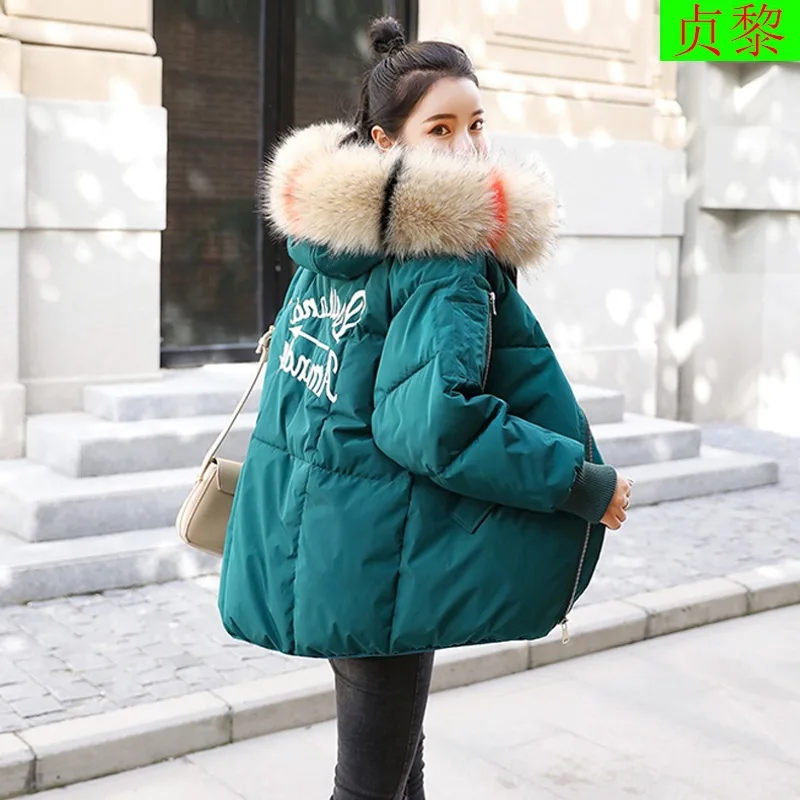 

2018 New Style Thick down Feather INS Small Cotton-padded Clothes Printed Letter Trend Color Fur Collar Cotton-padded Jacket Sho