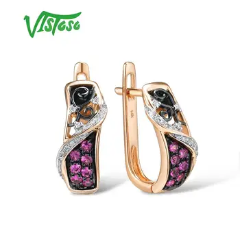 

VISTOSO 14K 585 Rose Gold Earring For Lady Genuine Radiant Pink Sapphire Sparkling Diamond Engagement Wedding Fine Jewelry