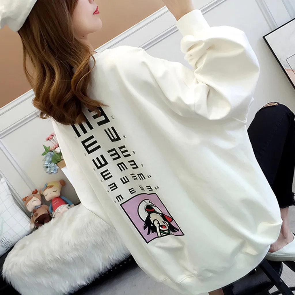 Kawaii Женская толстовка с забавным принтом kpop Повседневная Толстовка длинным