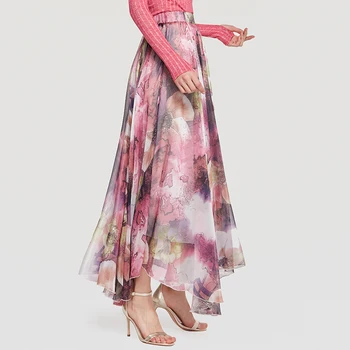 

Women's Large Size Bohemian Long Skirt Beach Skirt Printing Floral Rayon A-Line Big Swing Skirt Elastic Waist Long Skirts ML419