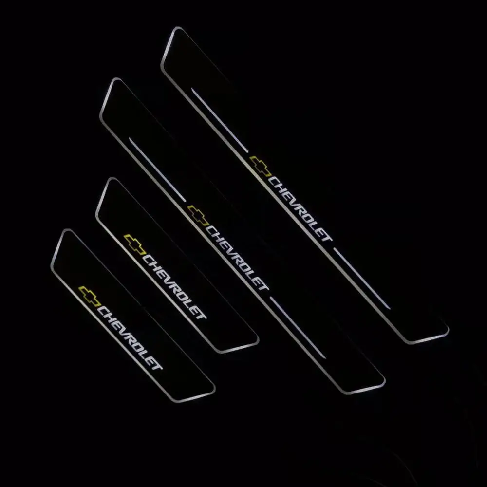 

Osmrk led moving door scuff for chevrolet cruze dynamic door sill plate guards flat lining overlay flowing/fixed light, 4pcs
