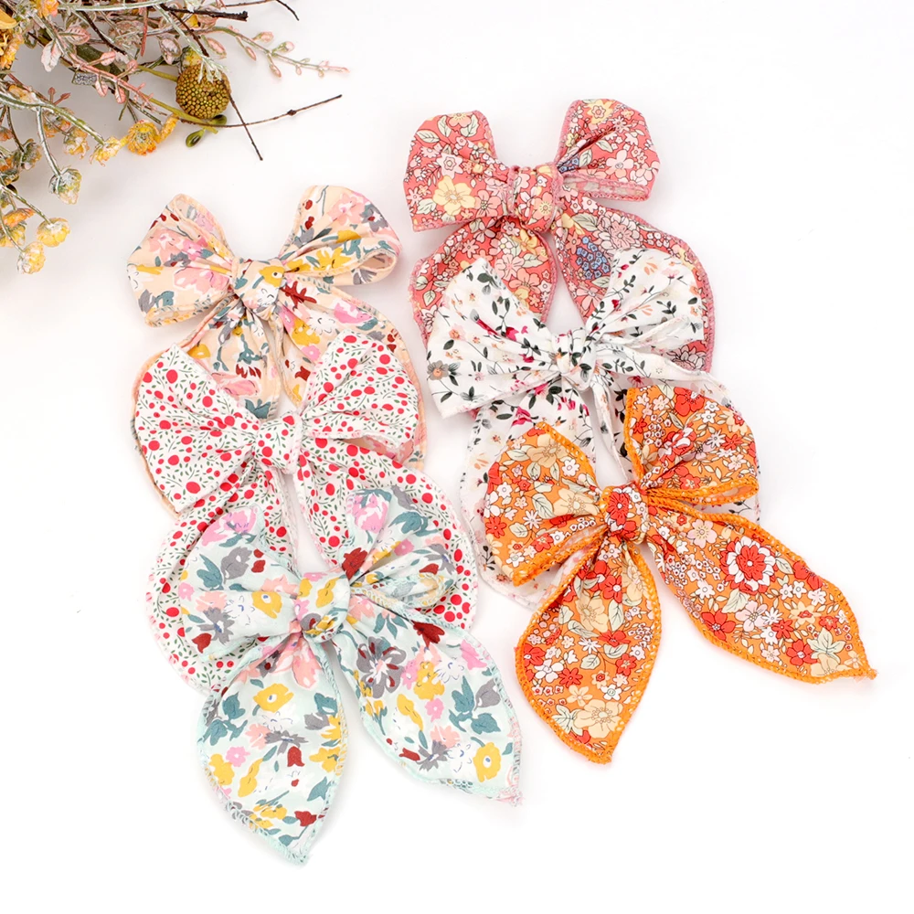 Elegant Chiffon Big Bow Spring Hair Clip Fashion Print Floral Hair Barrette For Women Girls Sweet Hairclip Hair Grip Accessories