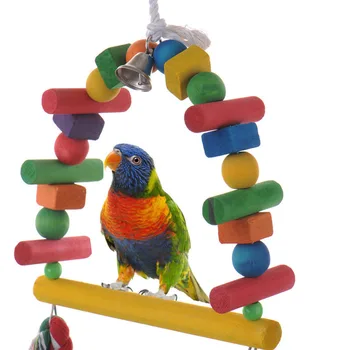 

Wooden Parrots Swing Chewing Toy Birds Colorful Beads Bird Supplies Bells Toys Perch Hanging Swings Cage Decoration