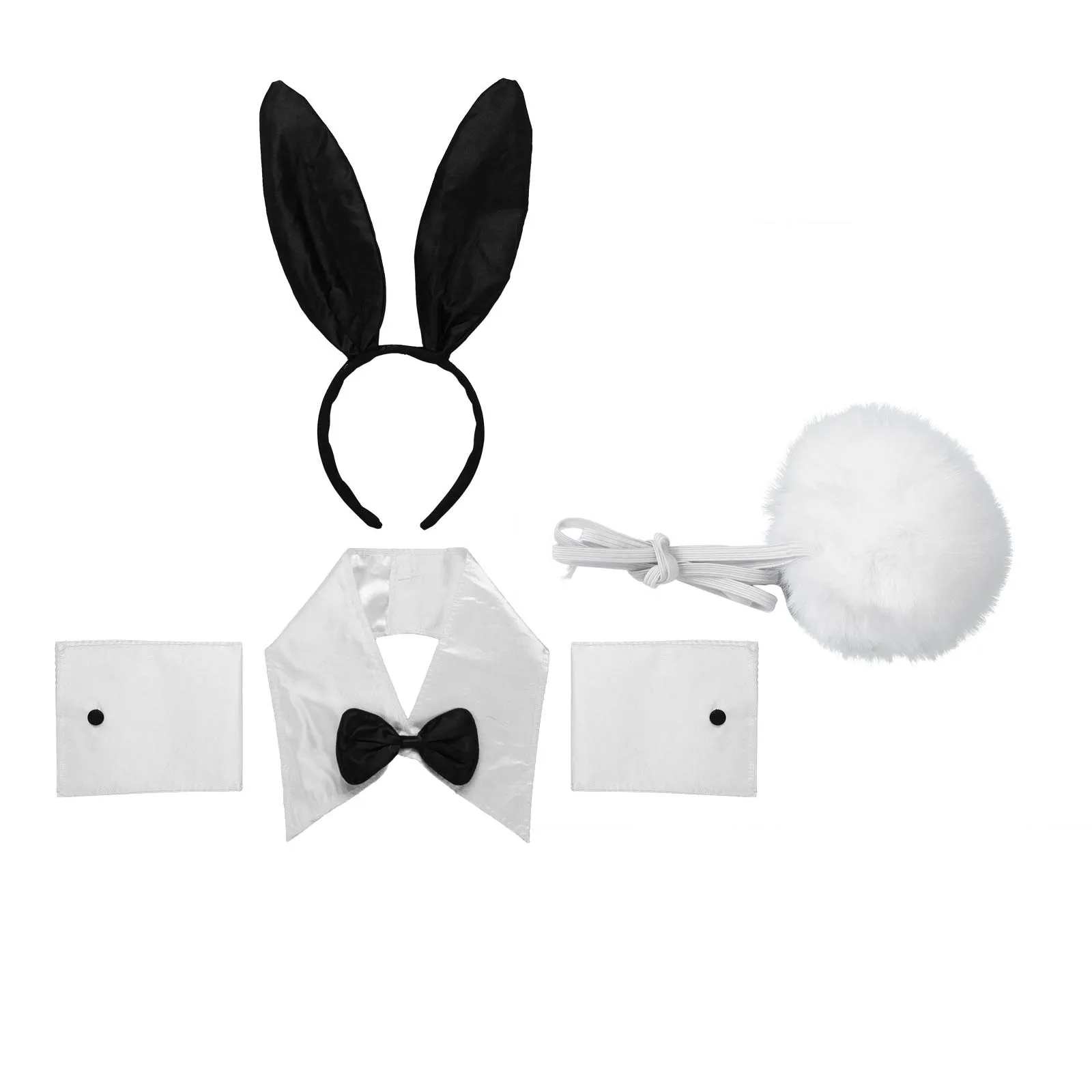 Easter Sexy Bunny Ears Headband Erotic Rabbit Collar Bowtie Cuffs Bunny Tail Ball for Christmas Party Cosplay Costume Accessory