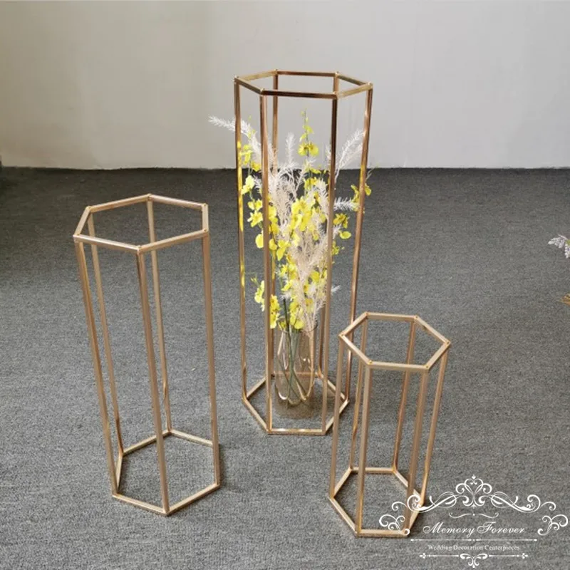 10pcs New Hexagon Wedding Column Gold Floor Vases Table