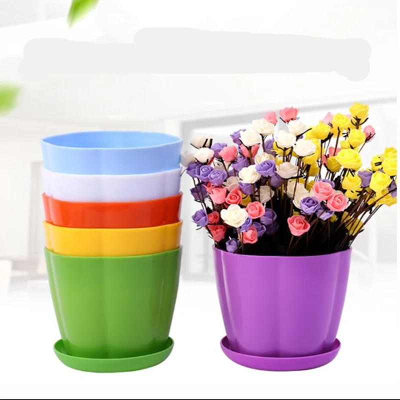 

Colorful plastic flower pots and Trays creative Small Succulent Plant nursery pot bonsai Flowerpot for home Office Decoration