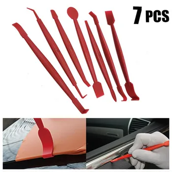 

7pc Auto Styling Vinyl Carbon Fiber Window Ice Remover Cleaning Wash Car Scraper With Felt Squeegee Tool Film Wrapping