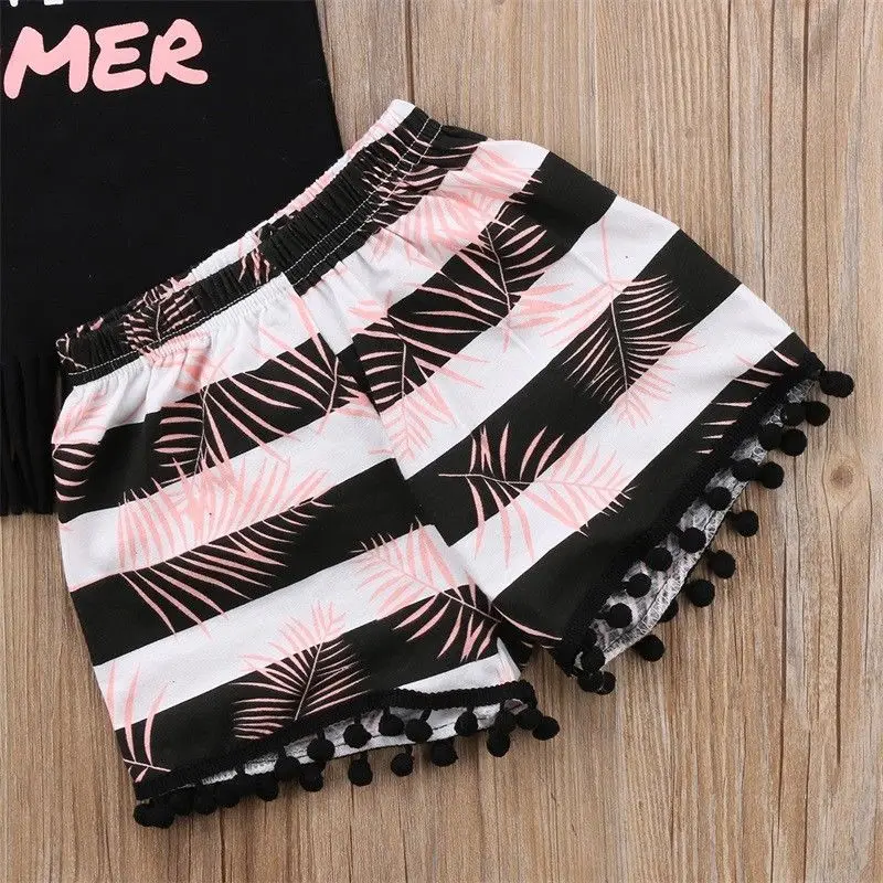 Summer 2 Pieces Children Toddler Kids Girls Sleeveless T Shirt Shorts Pants Outfit Clothing Set