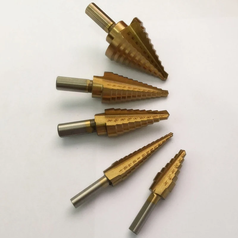 

Aluminum box Cloth bag 6PC six-piece pagoda drill bit step drill includ 1/8-1/2 3/16-1/2 1/4-3/4 3/16-7/8 1/4-1-3/8 size