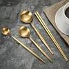 304 Stainless Steel Gold Cutlery Set Dinner Fork Knife Spoon Chopsticks Dinnerware Set Silverware Tableware ► Photo 2/6