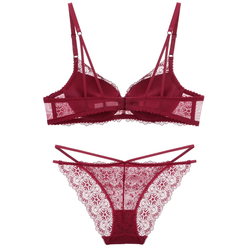 Sexy Exotic Deep V Cup Bra Set Women Underwear Winter Elegant Elastic Lace Push Up 70-85A B C D | Женская одежда