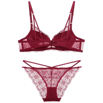 

Sexy Exotic Deep V Cup Bra Set Sexy Women Underwear Winter Elegant Elastic Lace Push Up Bra Set 70-85A B C D Cup