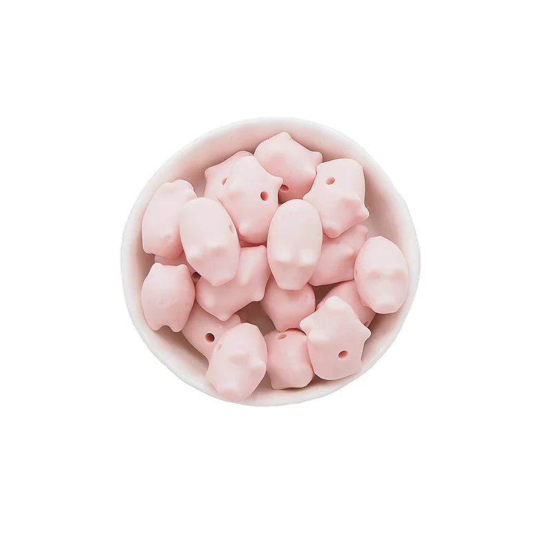 Pink Chenkai 50 шт. в форме поросенка детский силиконовый Прорезыватель для зубов из бусин детский мультяшный Прорезыватель для еды младенческий уход прорезыватель Игрушка аксессуары - Цвет: Pink