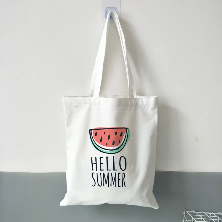 Новая женская Повседневная тканевая сумка Hello Summer с принтом арбуза, сумка для покупок, дамская сумка, многоразовая Большая вместительная сумка - Цвет: B0339-TBWH-M