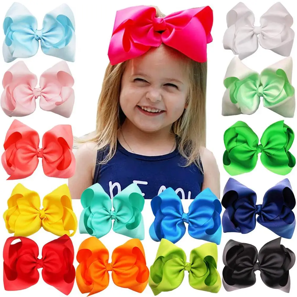 6" Navy Blue Large Bow Hair Alligator Clips Girls Ribbon Bows Kids Accessories 