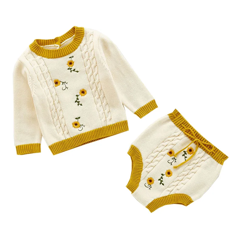 

Kids Clothes Spring Autumn Long-Sleeved Knit Sweater Tops Shorts Baby Hand-Embroidered Cotton Set 0-3 Y Quality Children's Wear