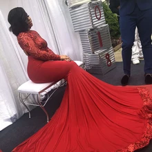 Красное длинное платье для выпускного вечера русалка африканская темнокожая девушка сексуальная открытая спина блеск блесток с длинным рукавом платье для выпускного вечера es