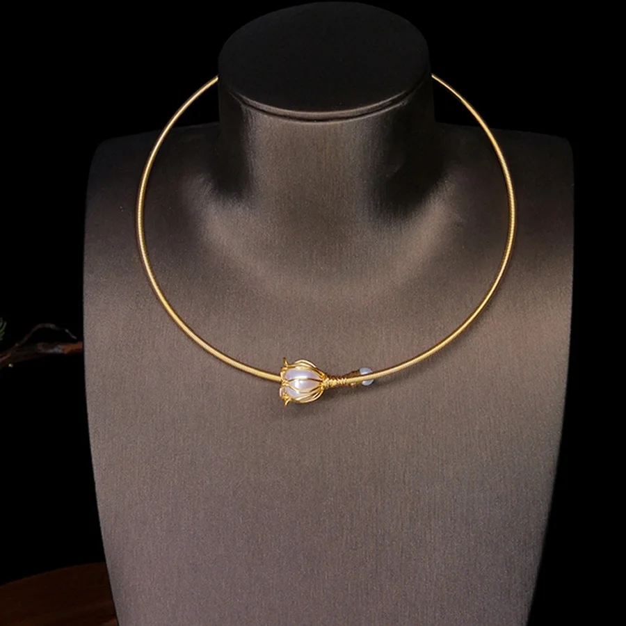 

Handmade Natural Fresh Water Pearl Flower Choker Necklace For Women Wedding Party Jewelry Kolye Collier Femme
