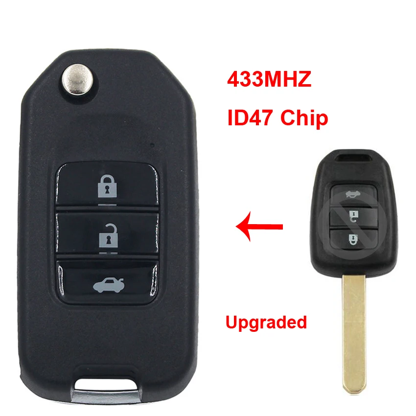 Обновленный откидной дистанционный ключ с 3 кнопками 433 МГц для Honda CRV XRV Fit Civic