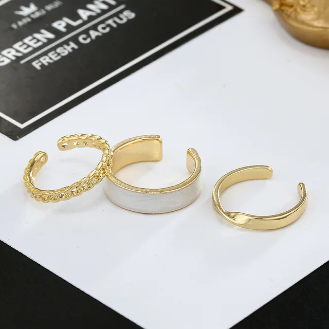 3pcs/set Bohemian White Enamel Round Metal Ring Sets Geometric Twist Open Adjustable Rings Sets for Women Girl Wedding Jewelry 2