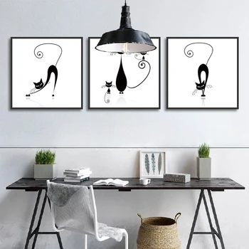 

The Black Cat With Long Beard And Tail Posters Home Decoration Minimalism Canvas Painting Print Wall Picture for Living Room