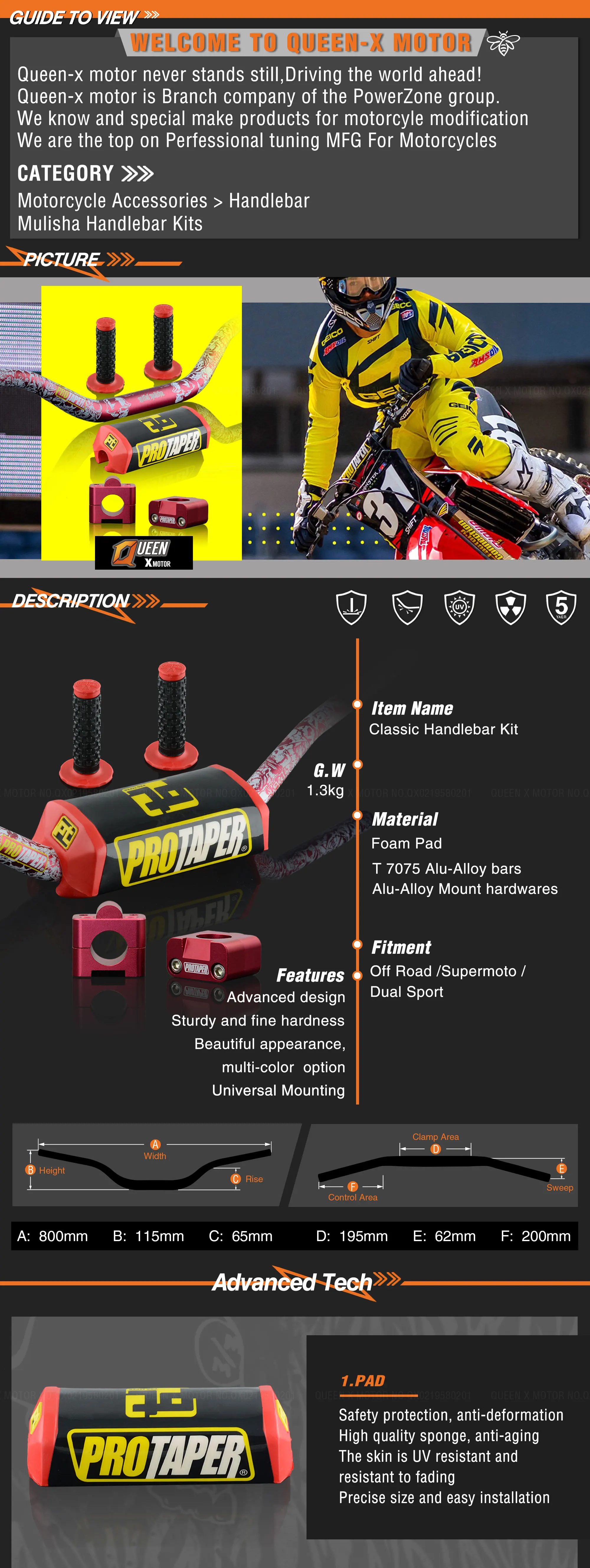 Руль для Pro Taper Pack Bar 1-1/" 6 дней Fatbar Колодки Ручки Pit Pro Racing Dirt Pit Bike мотоцикл с адаптер cnc