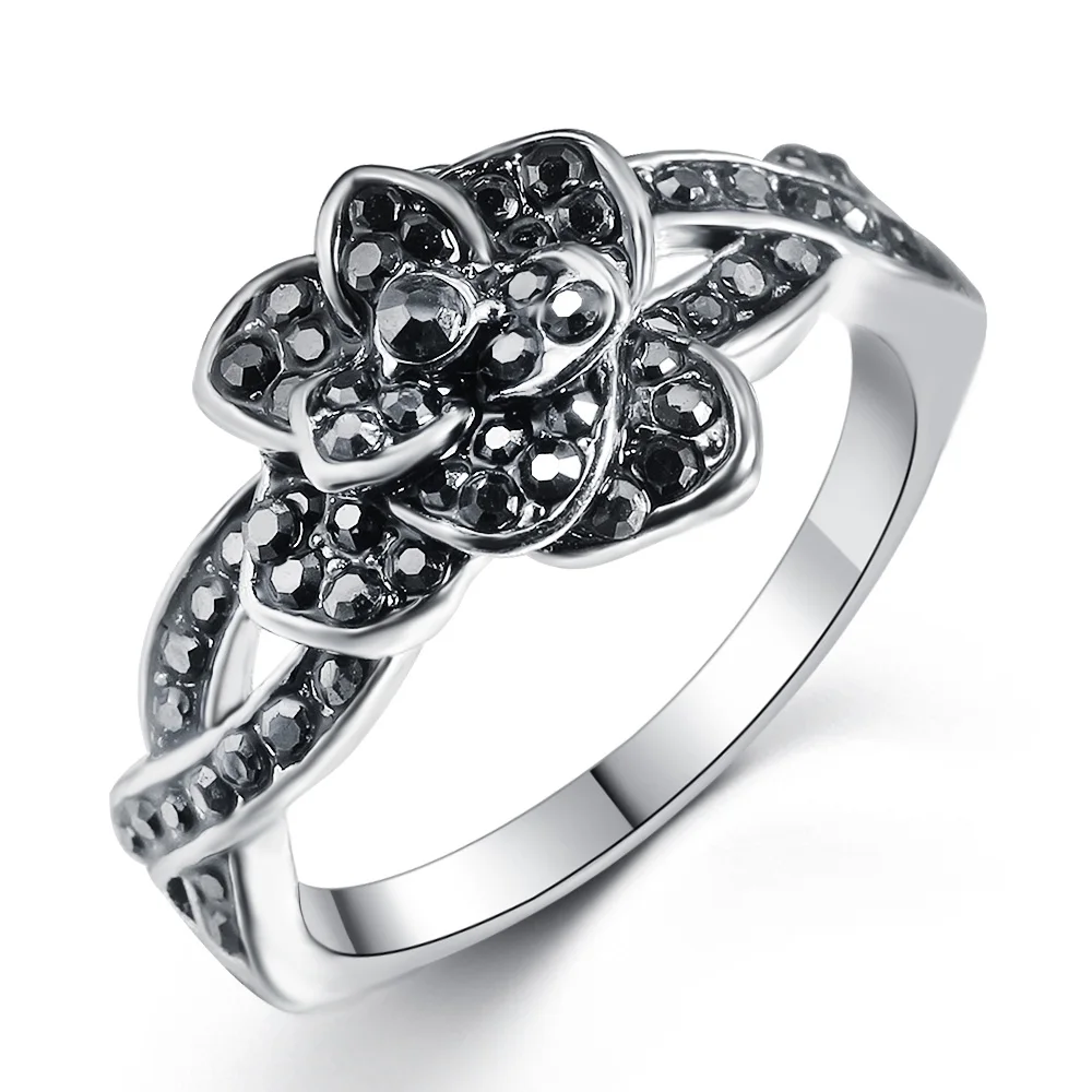 

Women Personalized Ring Popular Exquisite Ladies Jewelry Girl Mood Ring Black Rose Flower Zircon Ring Wedding Anniversary Gift