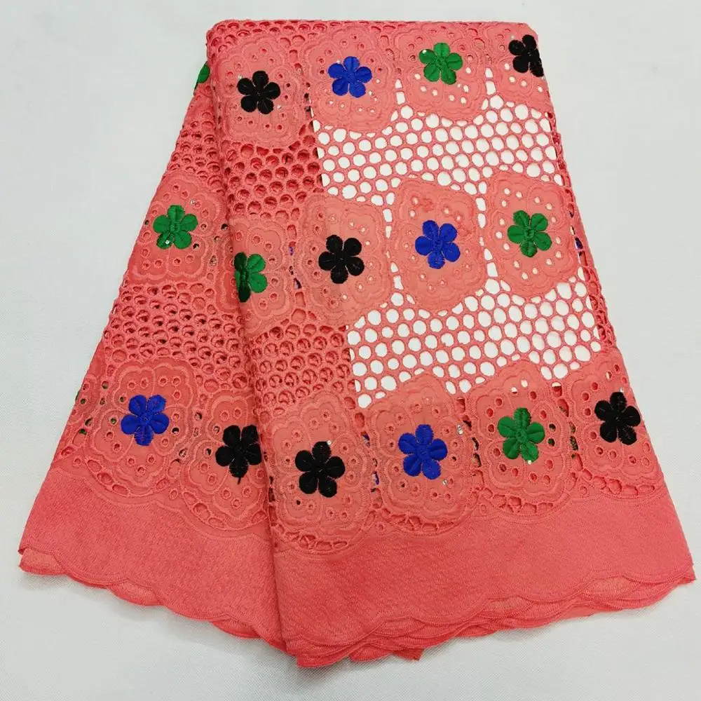 Нигерийская хлопковая сухая кружевная ткань с вышивкой в швейцарском африканском швейцарском стиле маркизет кружевные ткани 5 ярдов для шитья - Цвет: As pictures  1