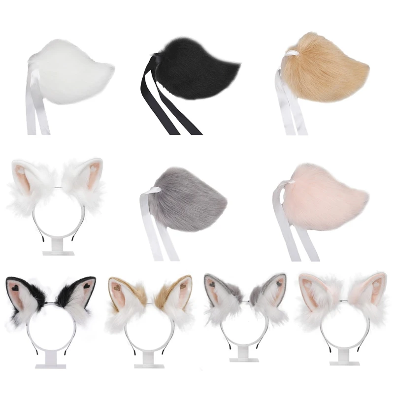 

Cute Lolita Headbands Furry Rabbit Cat Ears Headwear with Heart Kawaii Animal Hair Hoop for Cosplay Headpiece Party Supplies