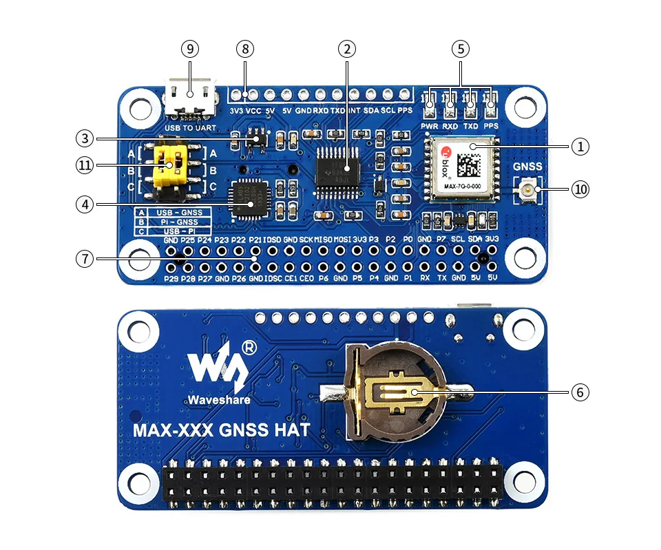 Waveshare MAX-7Q gnss chapéu para raspberry pi, gps, glonass, qzss, sbas