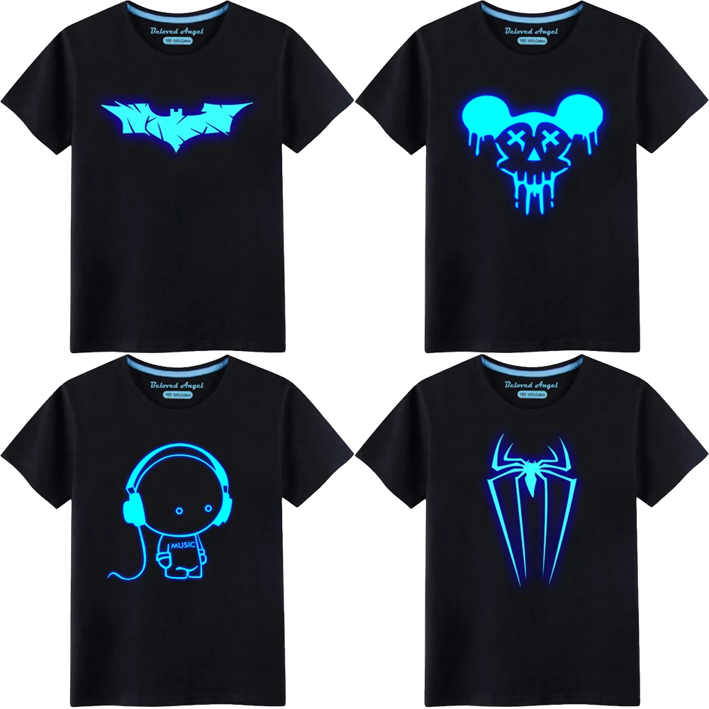 

Brand New Baby Tshirts Boys Girls Cartoon Luminous T-Shirts Teen Cotton Casual Fashion Christmas Clothes 3-15 Years Punk Rock