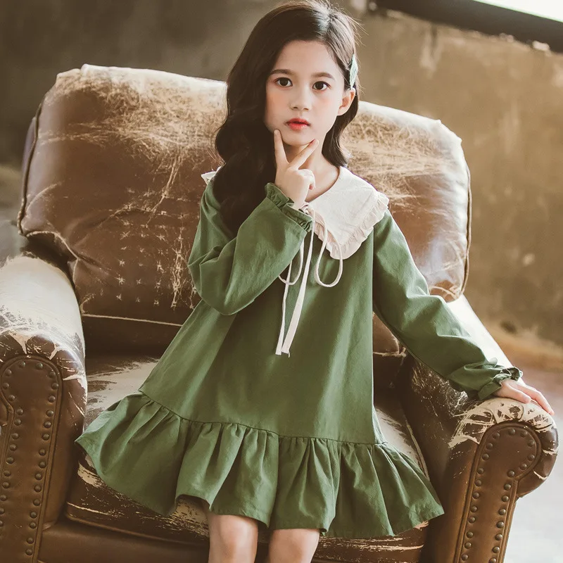 girls dress 2 Детское платье с длинными рукавами для девочек на весну Прелестный Стиль Воротник-кукла; платья для девочек одежда для малышей Модная детская одежда 3 на 6, 8, 10, 12 лет - Цвет: girls dress 2