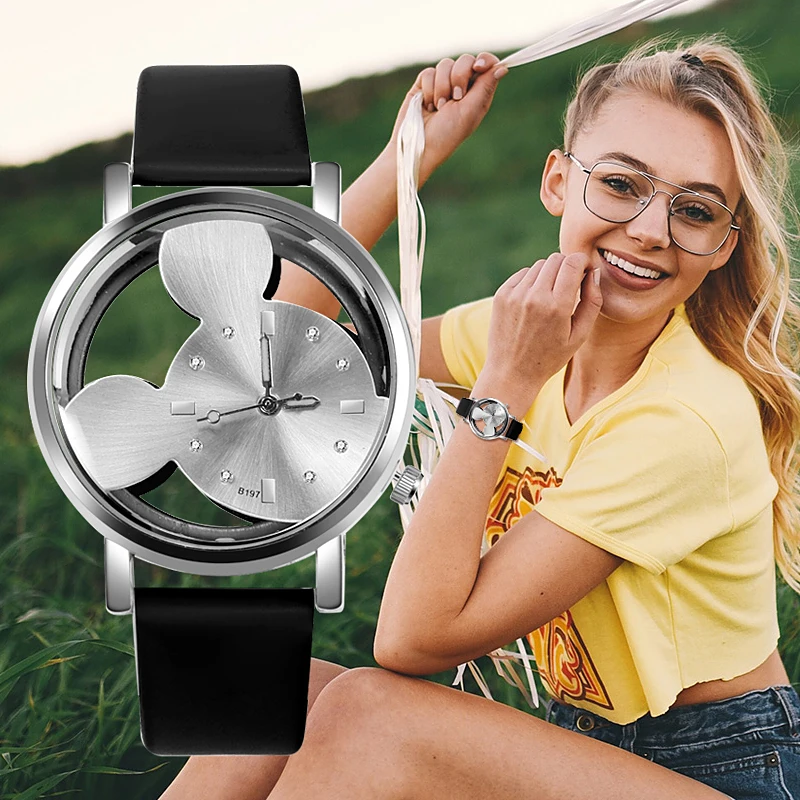 Fashion Cute Ladies Girls Watches Women Hollow Watches Red Leather Band Quartz Wristwatches WomenClearance Sale Dropshipping