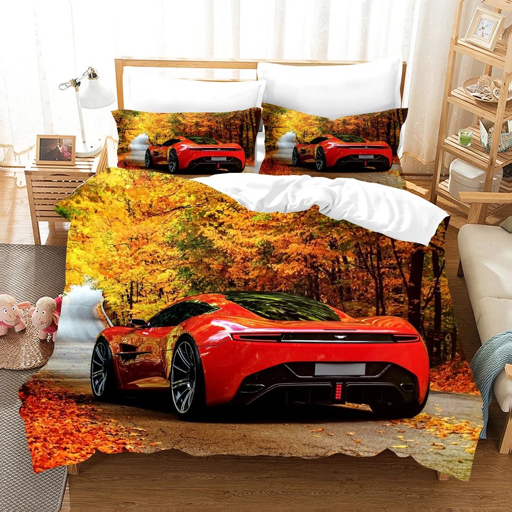 Car Sports Printed Duvet Cover Race Car Bedding Sets With Pillowcases For Teens Kids Boys Cool Bedroom Decor 2/3pcs Bedclothes